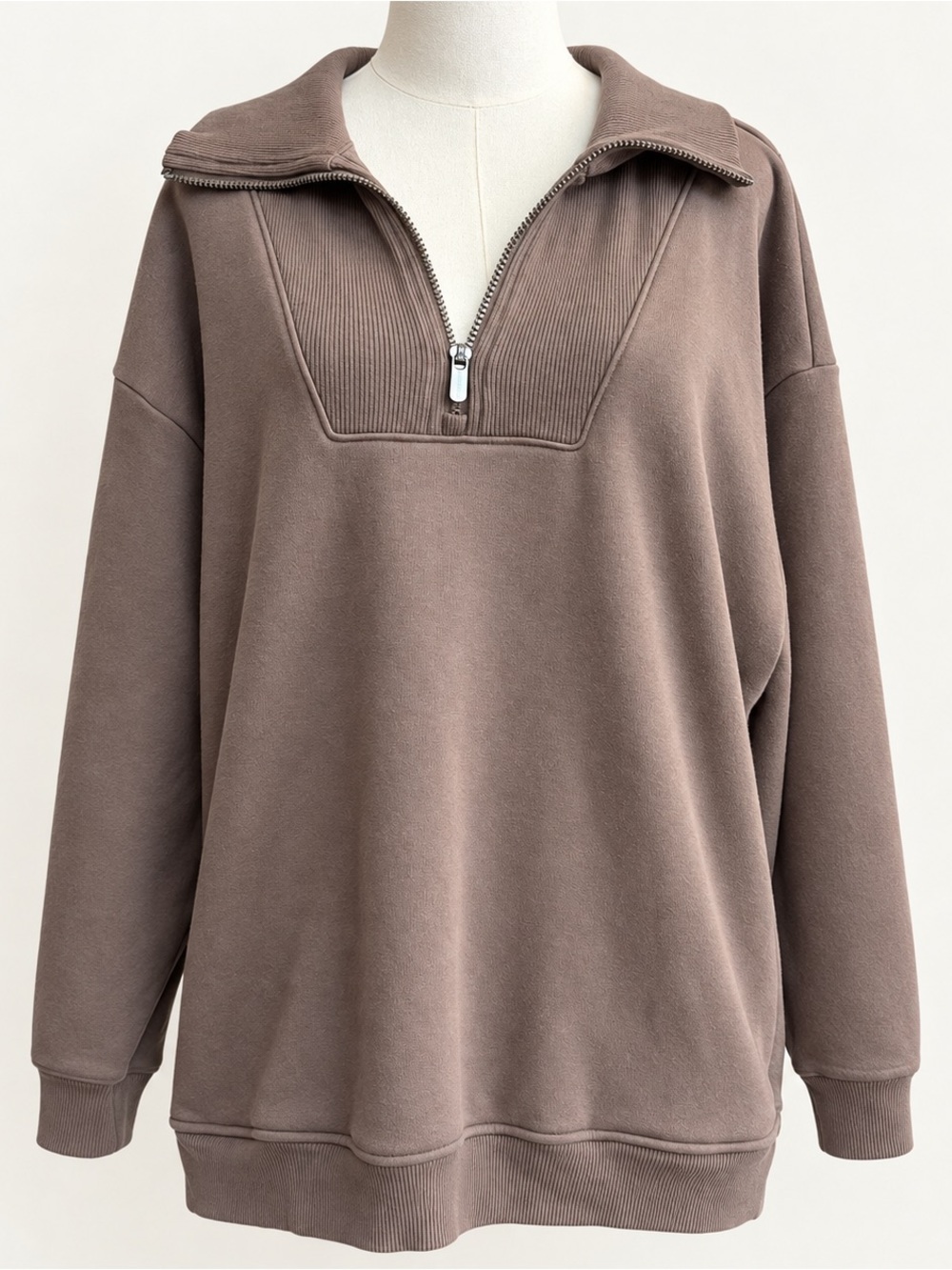 Athleta Quarter Zip Sweatshirt Womens XL Brown Oversized Athleisure